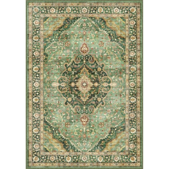 New 3x5 Green Area Rug, Washable Low-Pile Non-Slip Carpet for Home & Room - Picture 9 of 16